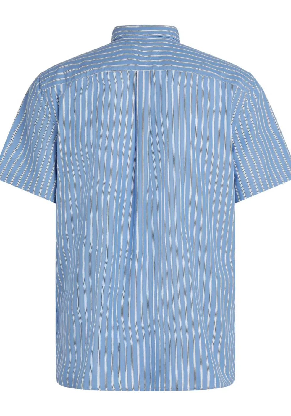 Tommy Hilfiger Flex Poplin Regular Fit Shirt, korte mouw, popeline, middenblauw gestreept
