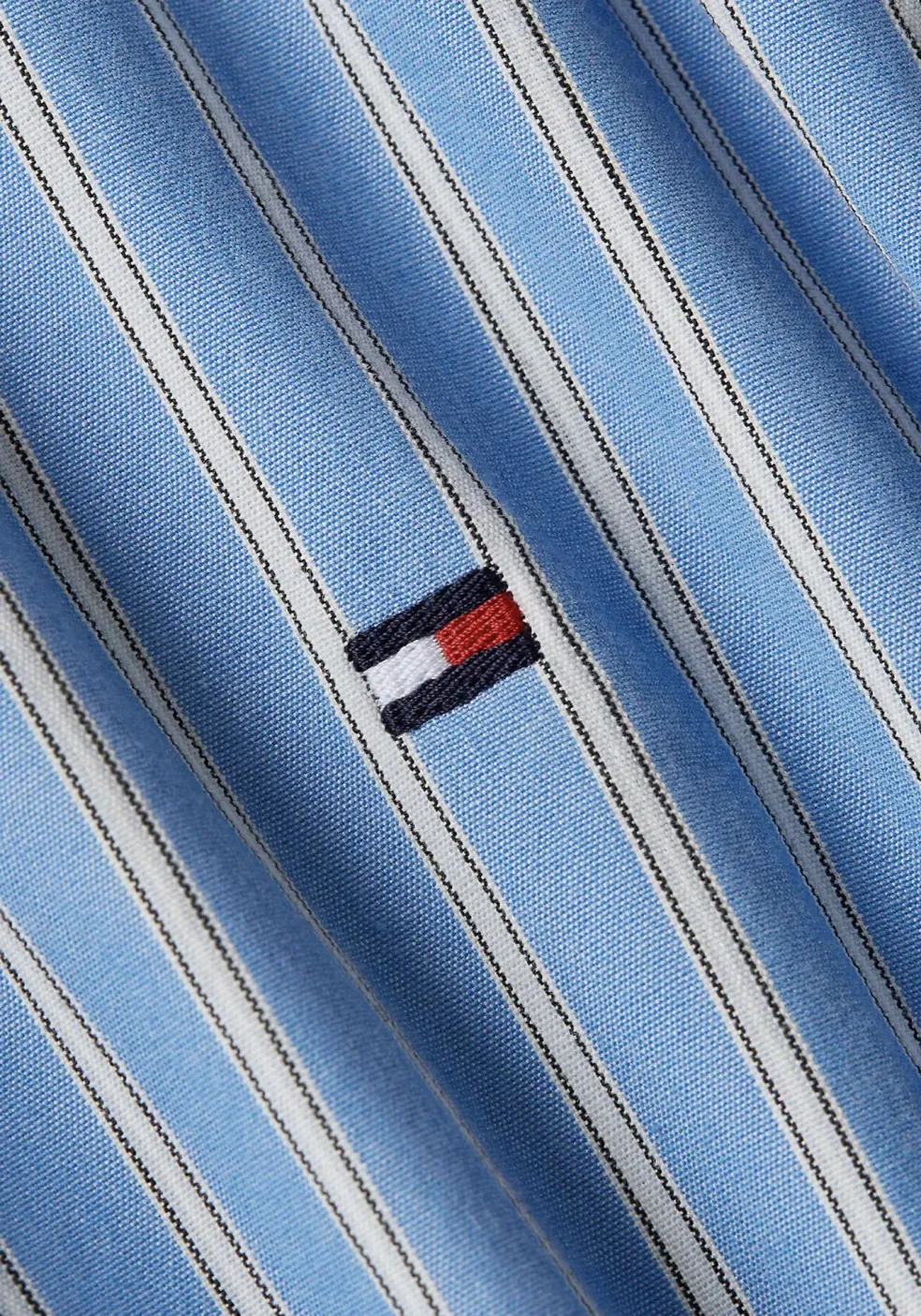 Tommy Hilfiger Flex Poplin Regular Fit Shirt, korte mouw, popeline, middenblauw gestreept