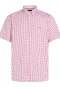 Tommy Hilfiger Flex Poplin Regular Fit Shirt, korte mouw, popeline, roze met wit geruit