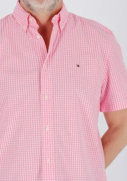 Tommy Hilfiger Flex Poplin Regular Fit Shirt, korte mouw, popeline, roze met wit geruit