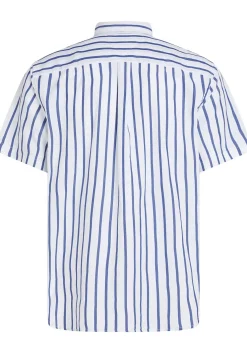Tommy Hilfiger Flex Poplin Regular Fit Shirt, korte mouw, popeline, wit met blauw gestreept