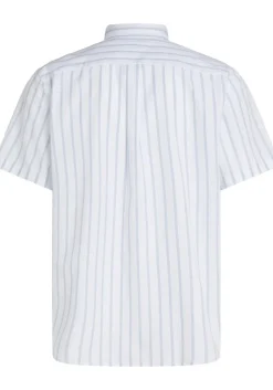 Tommy Hilfiger Flex Poplin Regular Fit Shirt, korte mouw, popeline, wit met lichtblauw gestreept