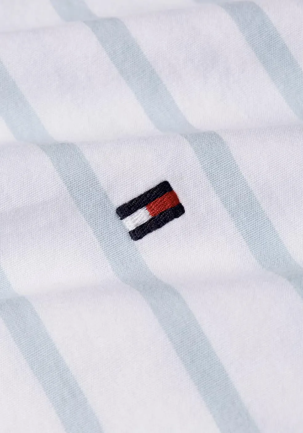 Tommy Hilfiger Flex Poplin Regular Fit Shirt, korte mouw, popeline, wit met lichtblauw gestreept