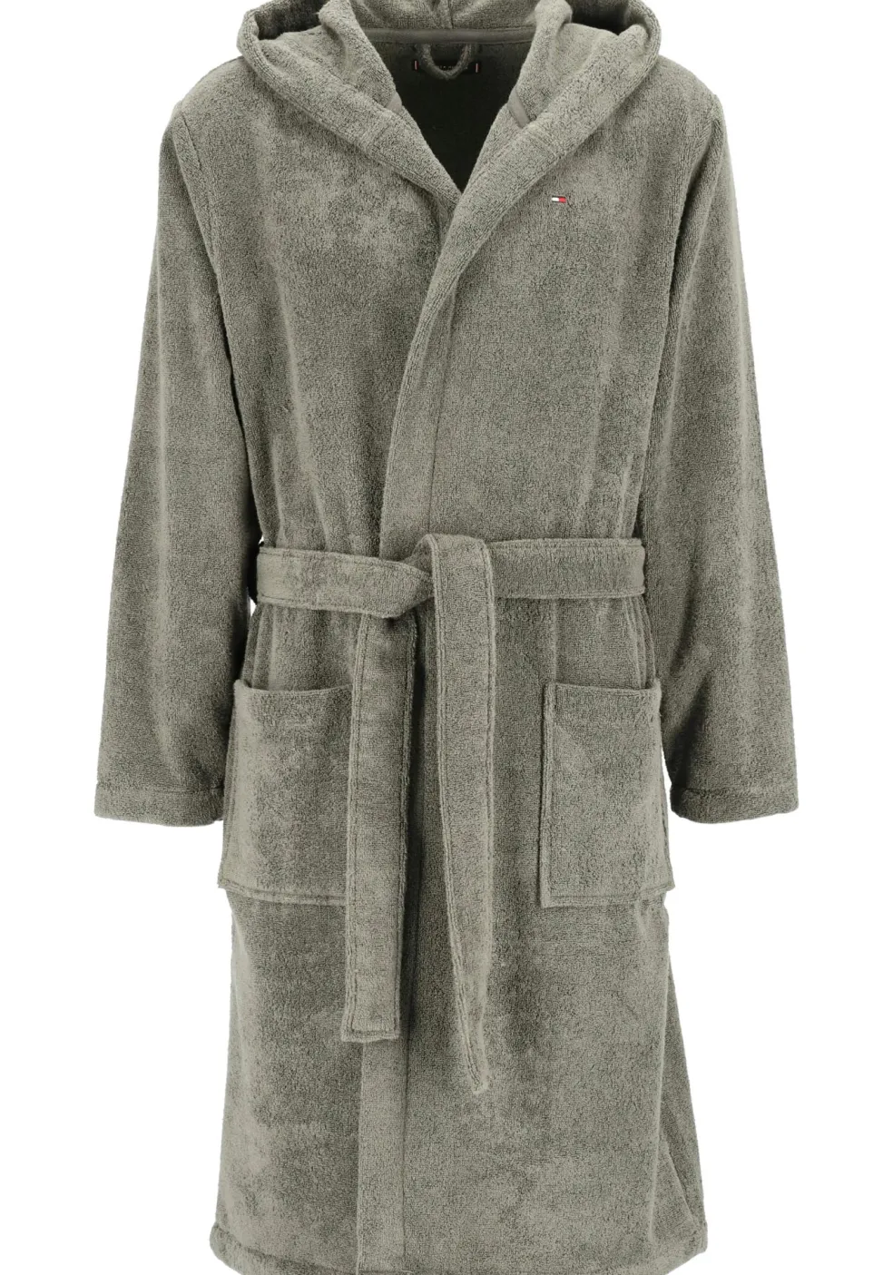 Tommy Hilfiger heren badjas, dik badstof met capuchon, grijs