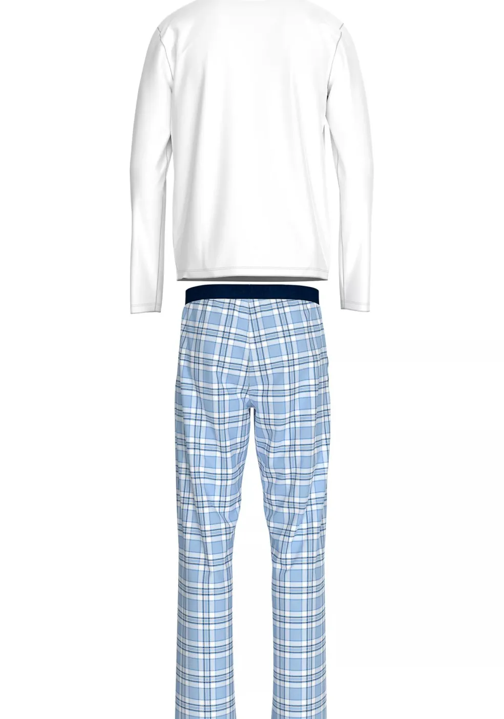 Tommy Hilfiger heren pyjama O-hals, wit shirt met blauw met wit geruite broek