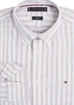 Tommy Hilfiger Linen Essential Regular Fit Shirt, structuur, beige met wit gestreept