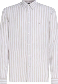 Tommy Hilfiger Linen Essential Regular Fit Shirt, structuur, beige met wit gestreept