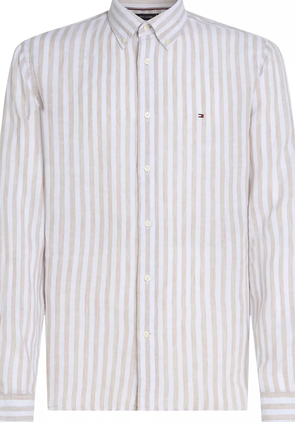 Tommy Hilfiger Linen Essential Regular Fit Shirt, structuur, beige met wit gestreept
