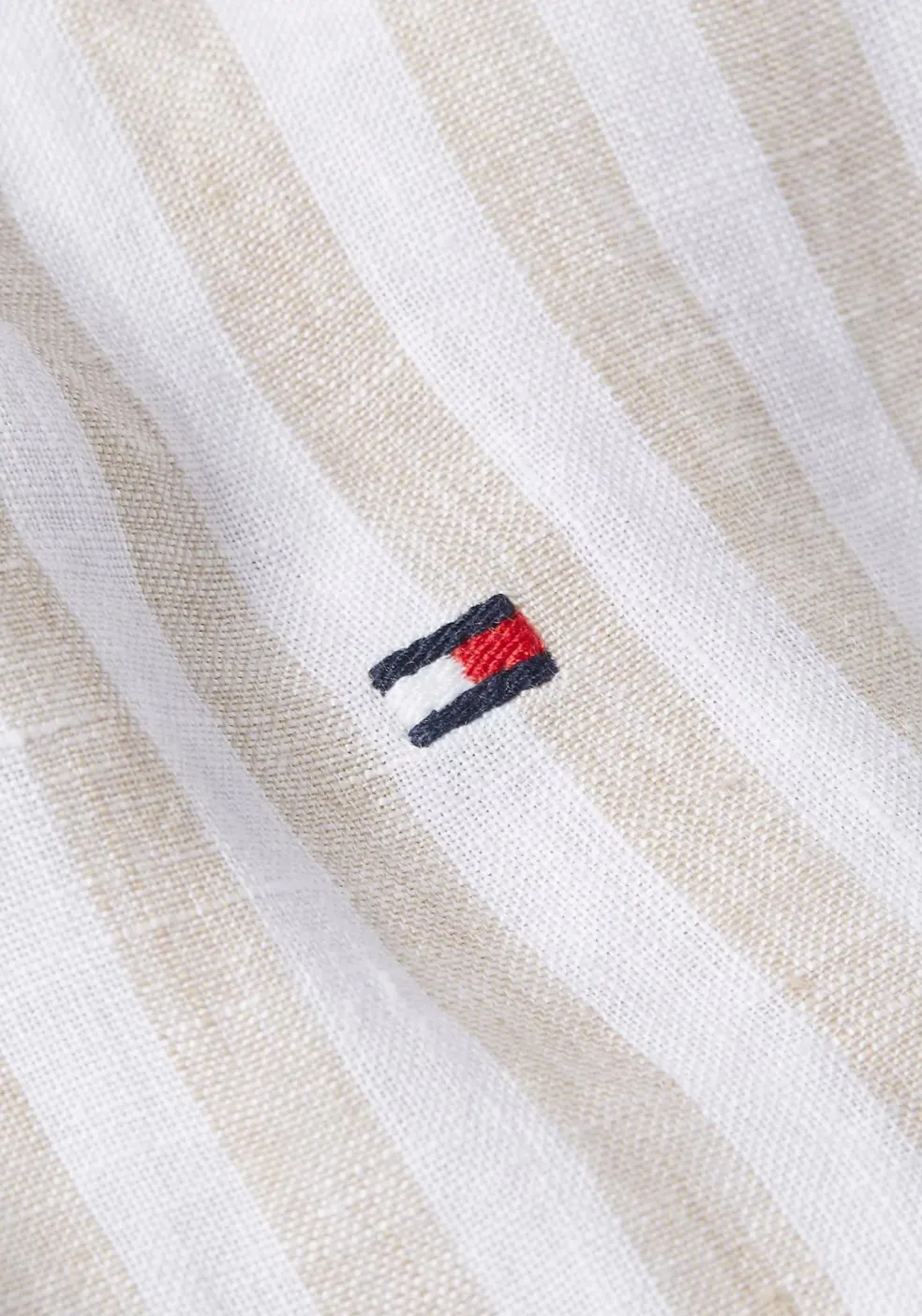 Tommy Hilfiger Linen Essential Regular Fit Shirt, structuur, beige met wit gestreept