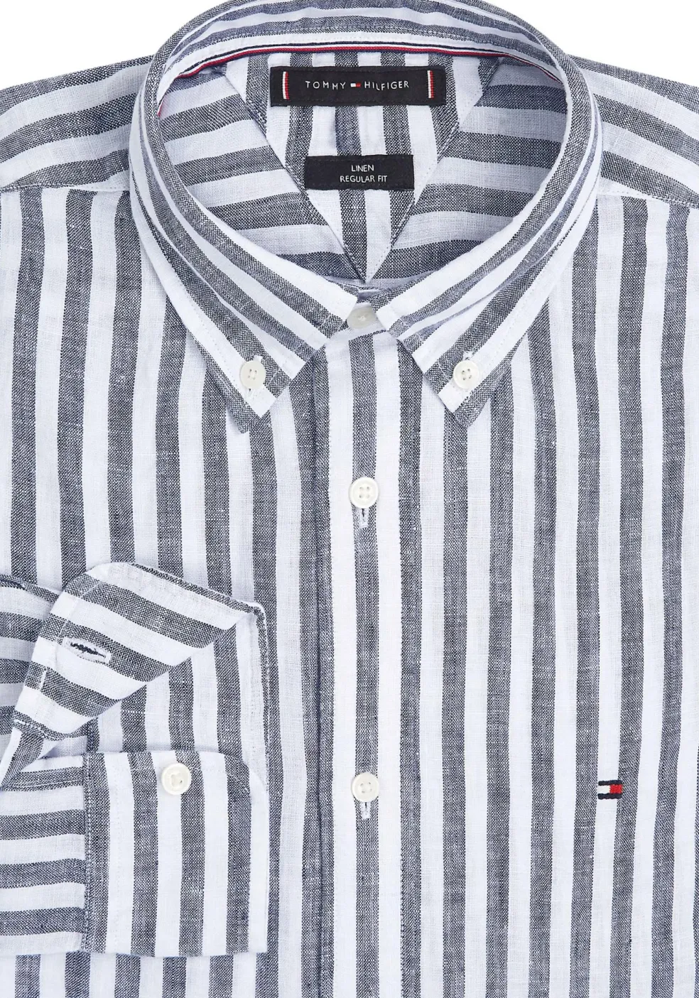 Tommy Hilfiger Linen Essential Regular Fit Shirt, structuur, donkerblauw met wit gestreept