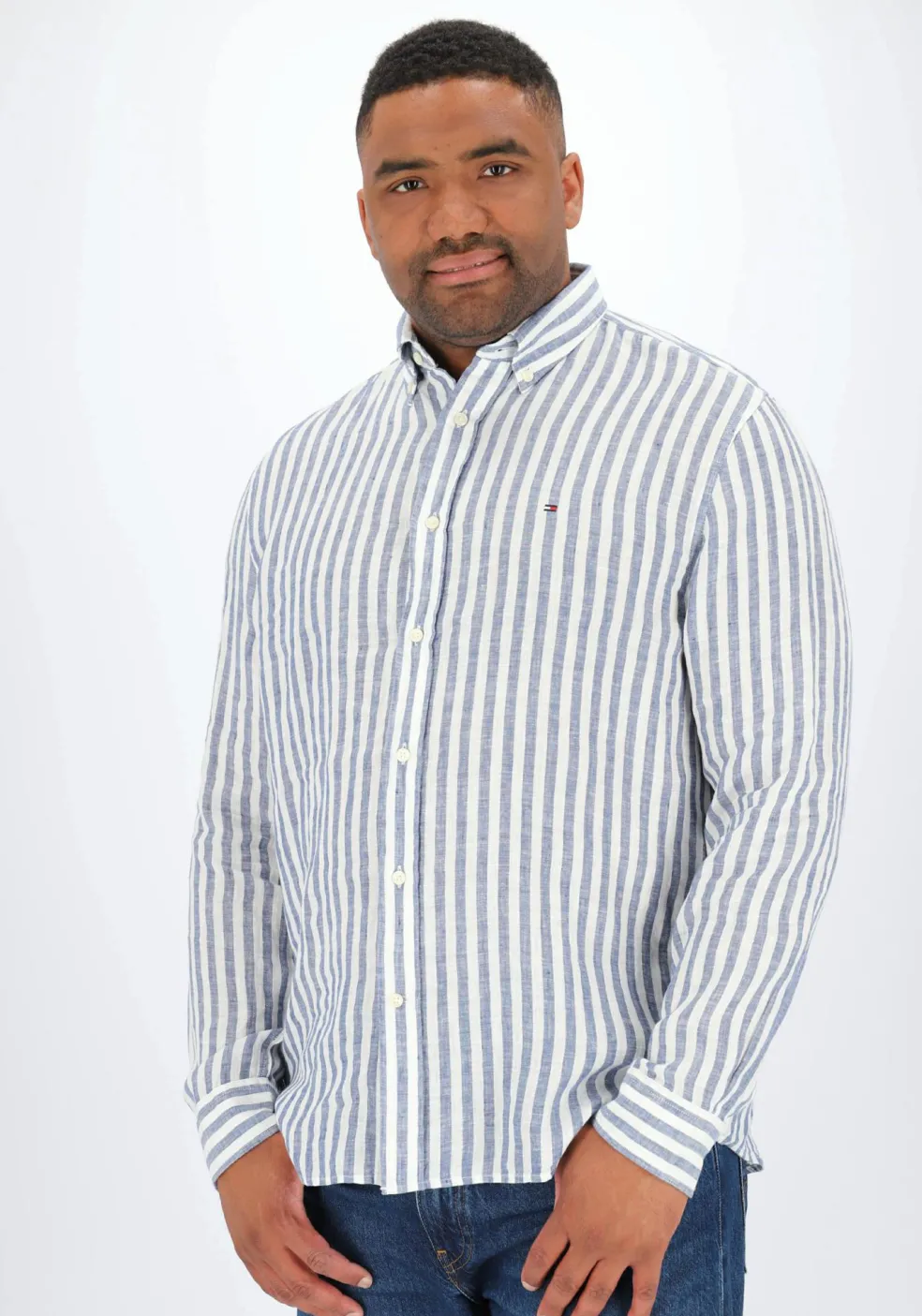 Tommy Hilfiger Linen Essential Regular Fit Shirt, structuur, donkerblauw met wit gestreept