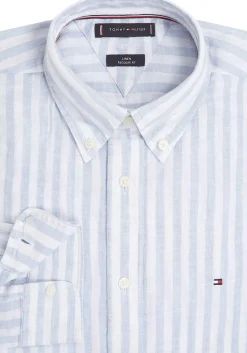 Tommy Hilfiger Linen Essential Regular Fit Shirt, structuur, lichtblauw met wit gestreept