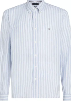 Tommy Hilfiger Linen Essential Regular Fit Shirt, structuur, lichtblauw met wit gestreept