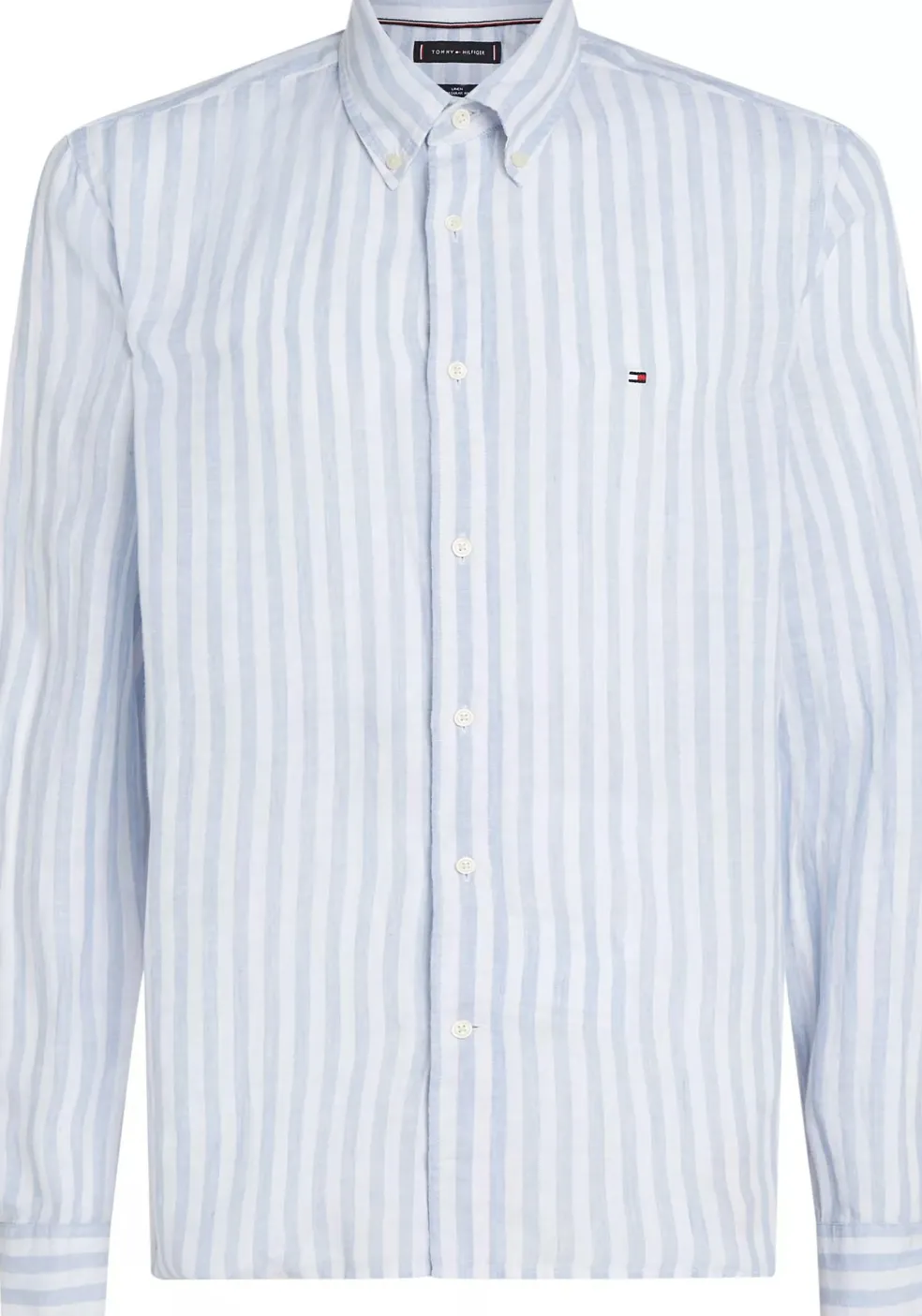Tommy Hilfiger Linen Essential Regular Fit Shirt, structuur, lichtblauw met wit gestreept