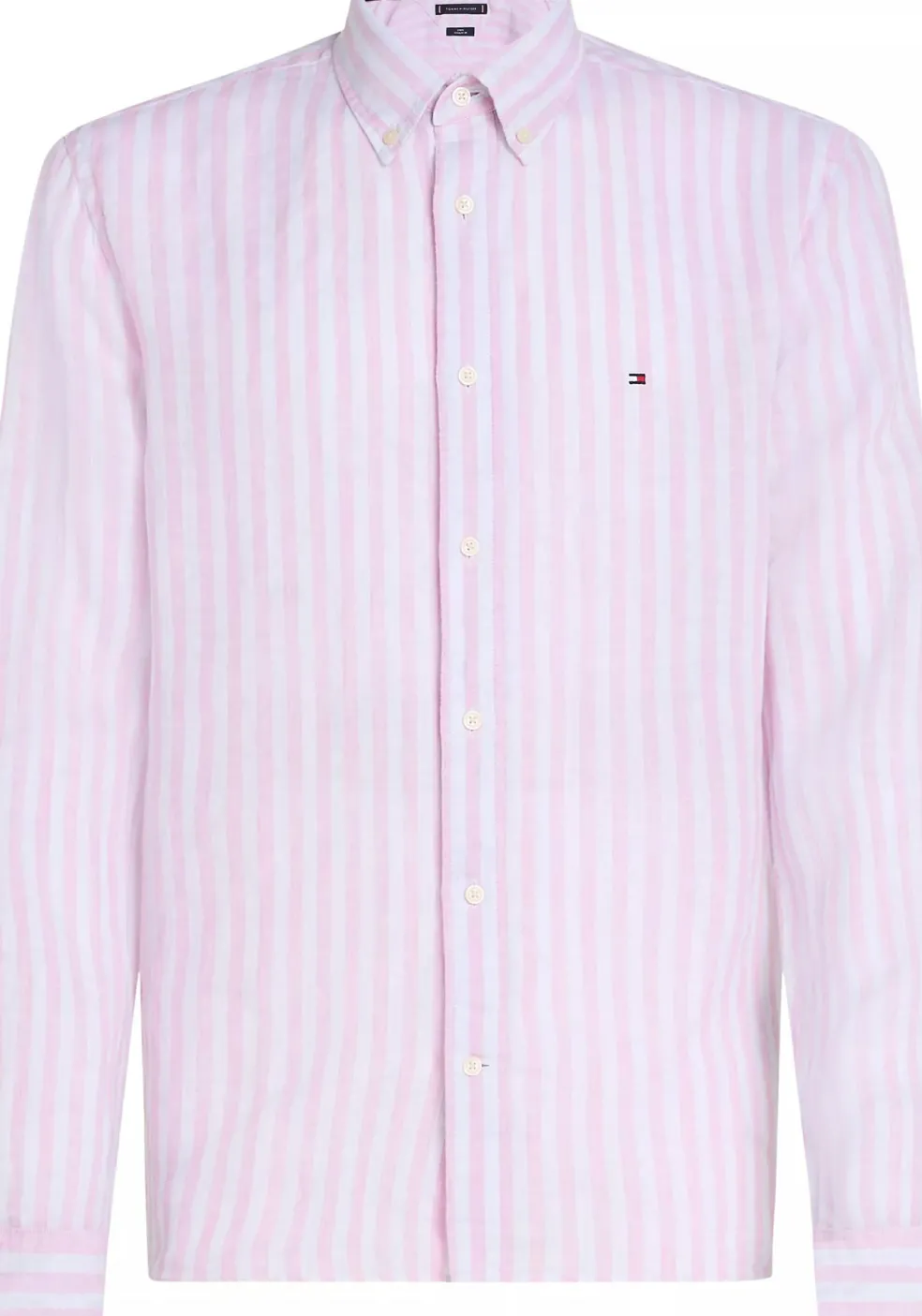 Tommy Hilfiger Linen Essential Regular Fit Shirt, structuur, roze met wit gestreept