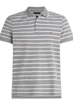 Tommy Hilfiger Linen Pique Regular Polo, heren poloshirt, grijs met wit gestreept