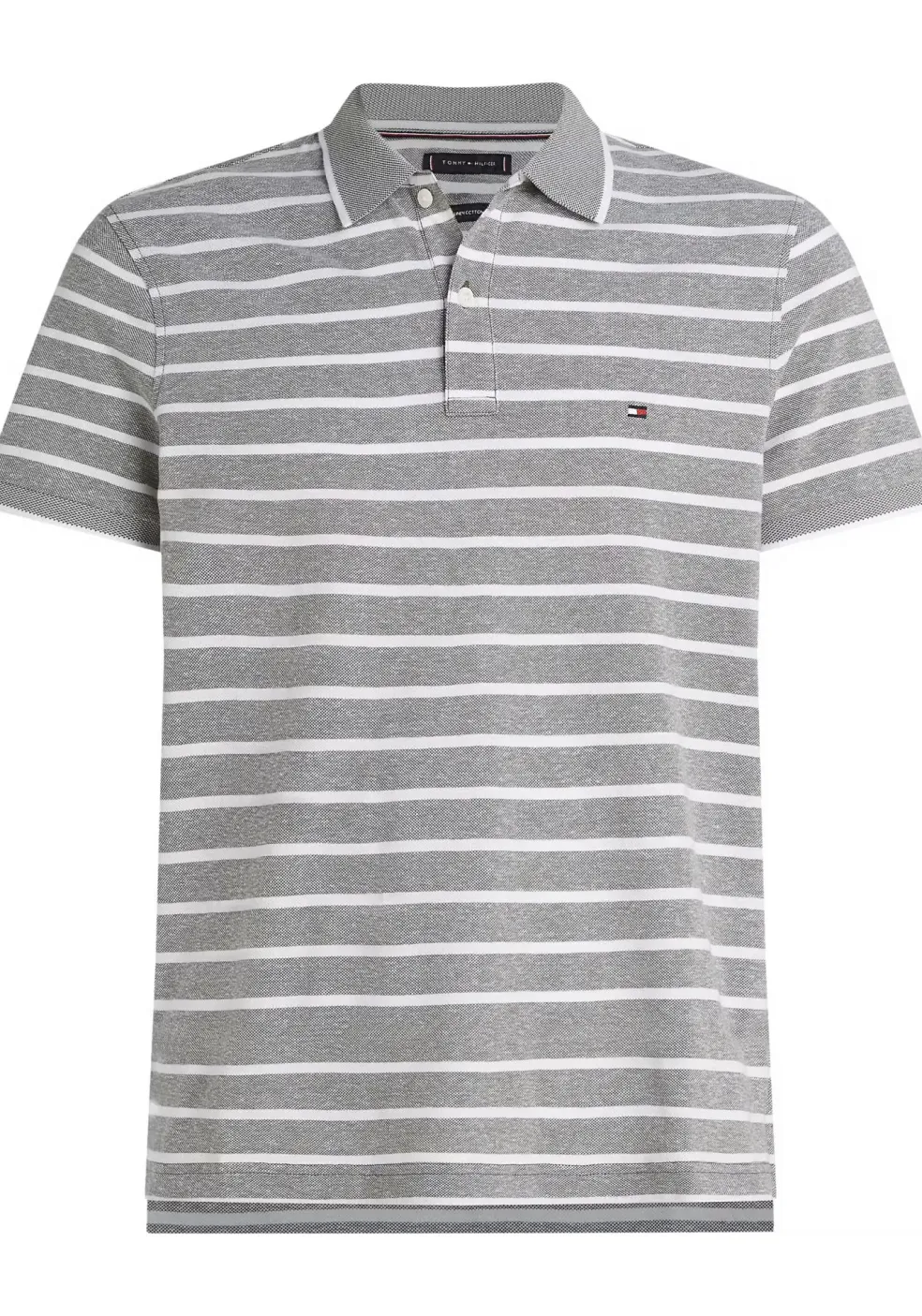 Tommy Hilfiger Linen Pique Regular Polo, heren poloshirt, grijs met wit gestreept