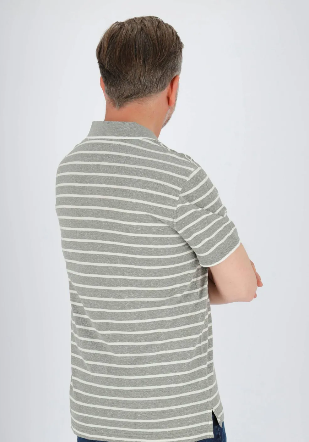 Tommy Hilfiger Linen Pique Regular Polo, heren poloshirt, grijs met wit gestreept
