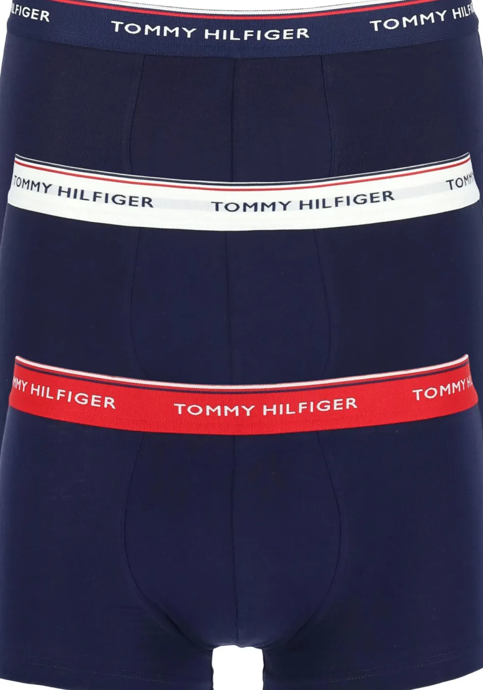 Tommy Hilfiger low rise trunk (3-pack), lage heren boxers kort, blauw met 3 kleuren tailleband