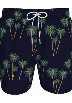 Tommy Hilfiger Medium Drawstring swimshort, heren zwembroek, donkerblauw met palmbomen print