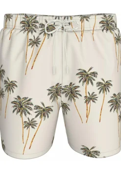 Tommy Hilfiger Medium Drawstring swimshort, heren zwembroek, offwhite met palmbomen print