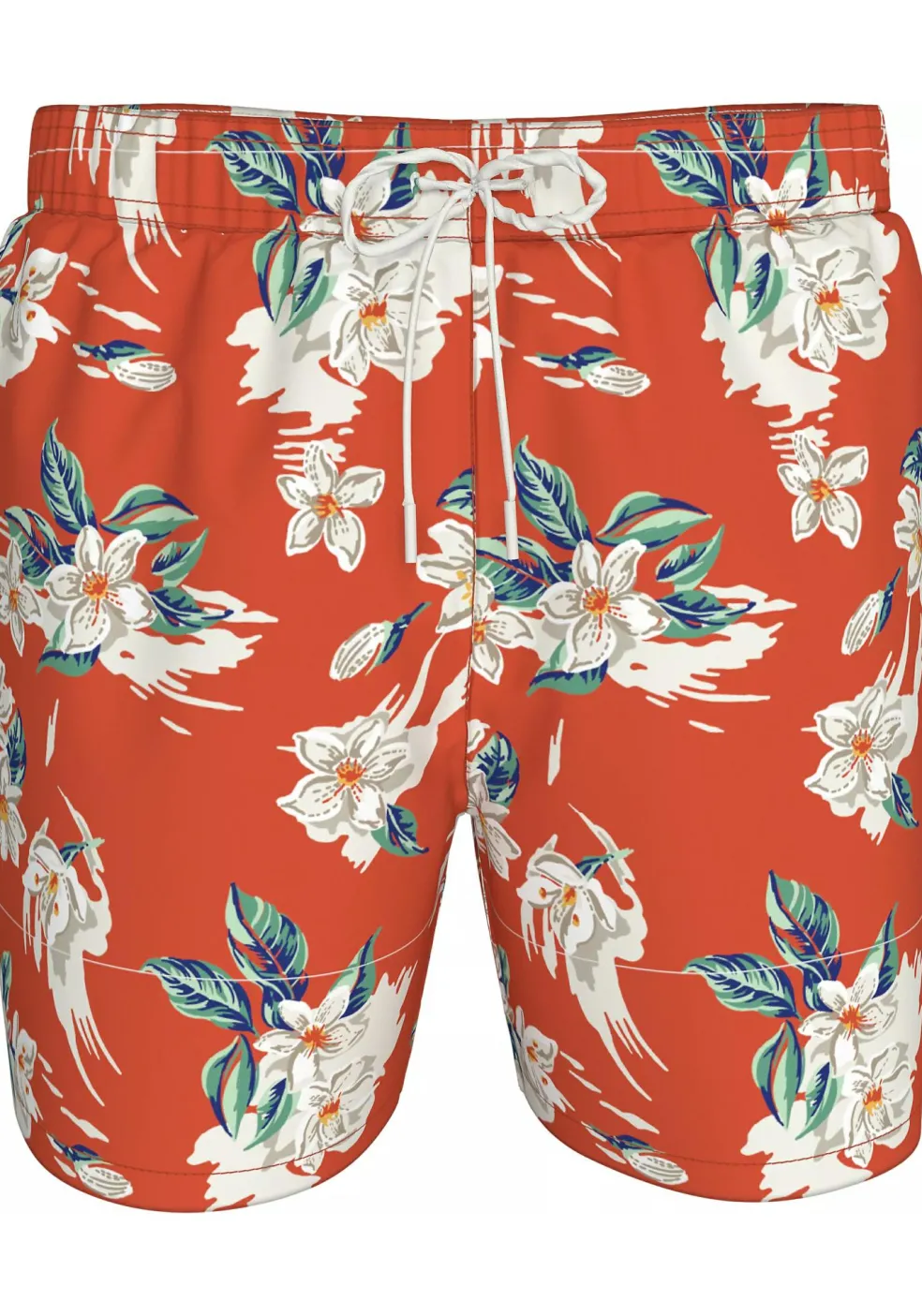 Tommy Hilfiger Medium Drawstring swimshort, heren zwembroek, warm oranje met bloemen print