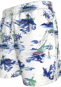 Tommy Hilfiger Medium Drawstring swimshort, heren zwembroek, wit met print