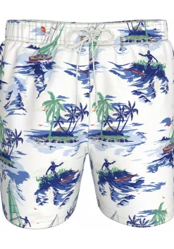 Tommy Hilfiger Medium Drawstring swimshort, heren zwembroek, wit met print