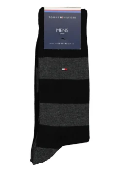 Tommy Hilfiger Rugby Stripe Socks (2-pack), herensokken katoen gestreept en uni, zwart met grijs