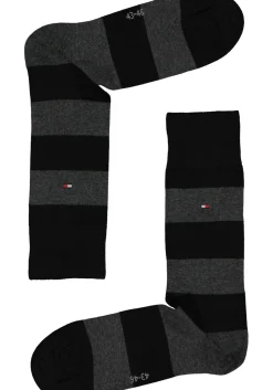 Tommy Hilfiger Rugby Stripe Socks (2-pack), herensokken katoen gestreept en uni, zwart met grijs