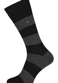 Tommy Hilfiger Rugby Stripe Socks (2-pack), herensokken katoen gestreept en uni, zwart met grijs