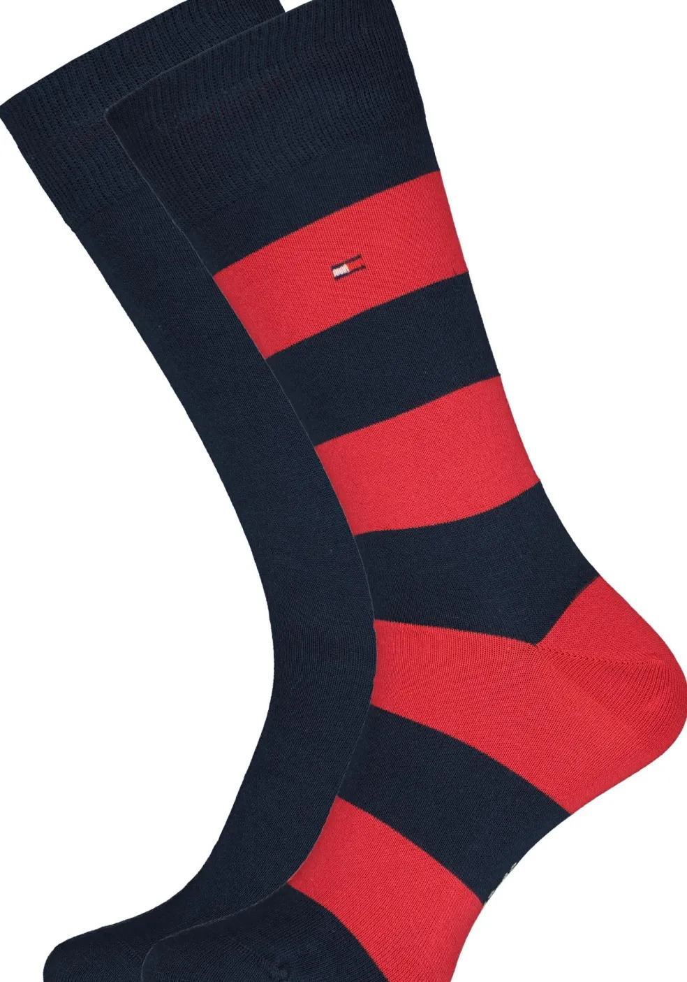 Tommy Hilfiger Rugby Stripe Socks (2-pack), herensokken katoen gestreept en uni, blauw met rood