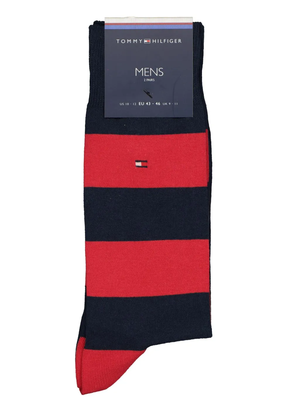 Tommy Hilfiger Rugby Stripe Socks (2-pack), herensokken katoen gestreept en uni, blauw met rood