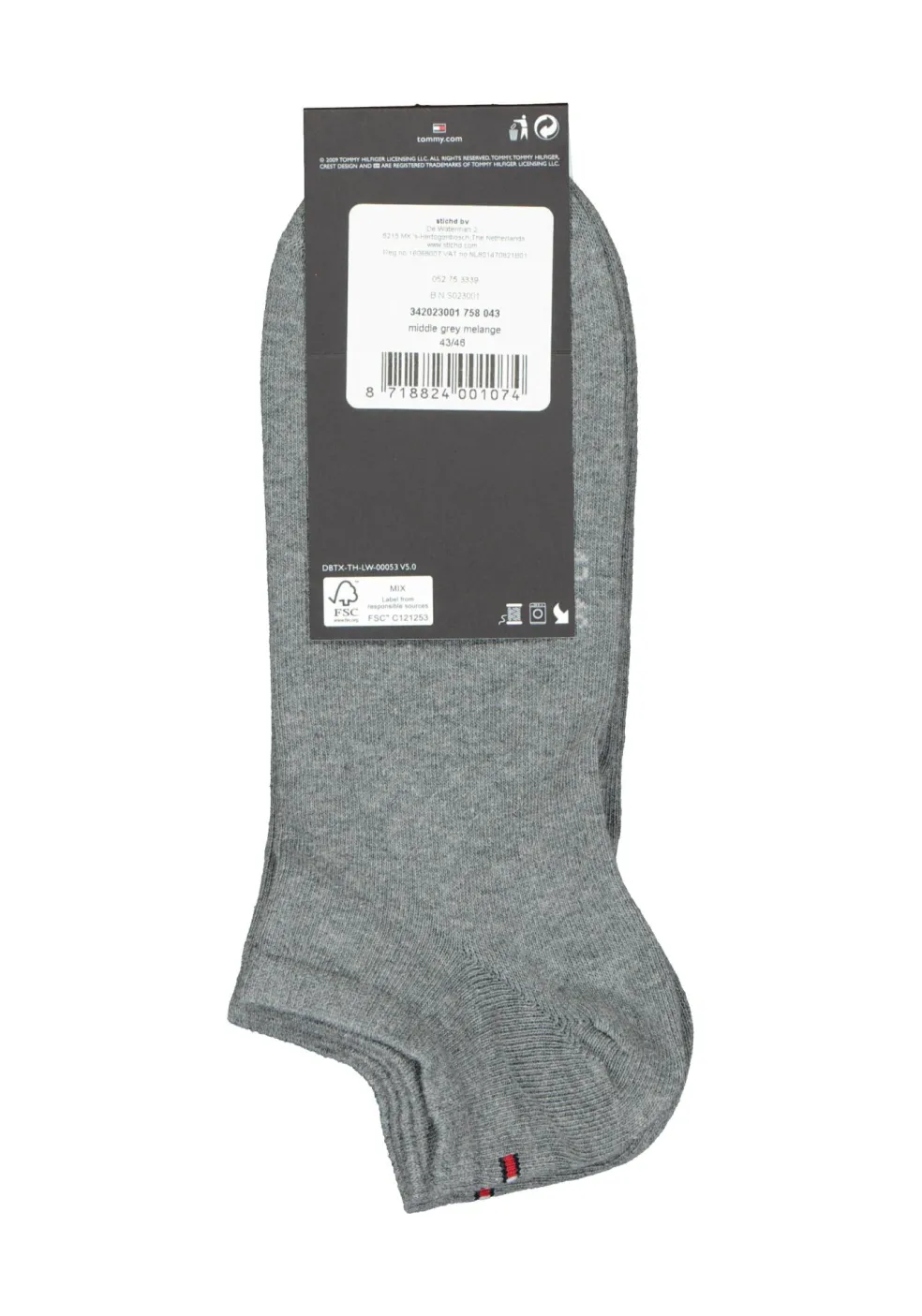 Tommy Hilfiger Sneaker Socks (2-pack), heren enkelsokken katoen, grijs melange