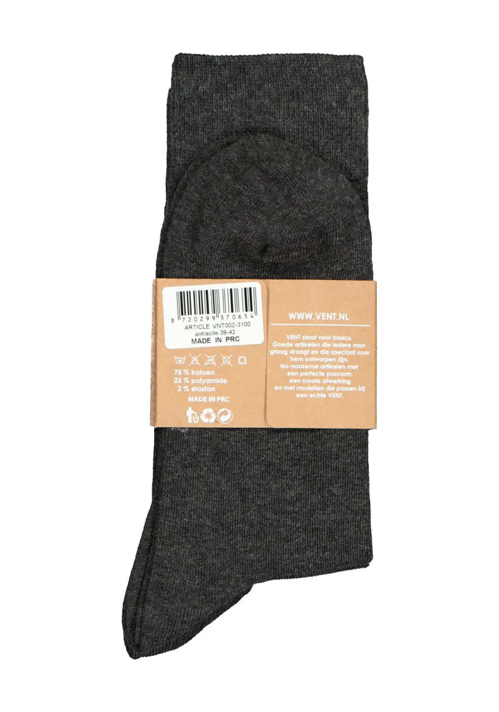 VENT herensokken katoen (2-pack), antraciet grijs