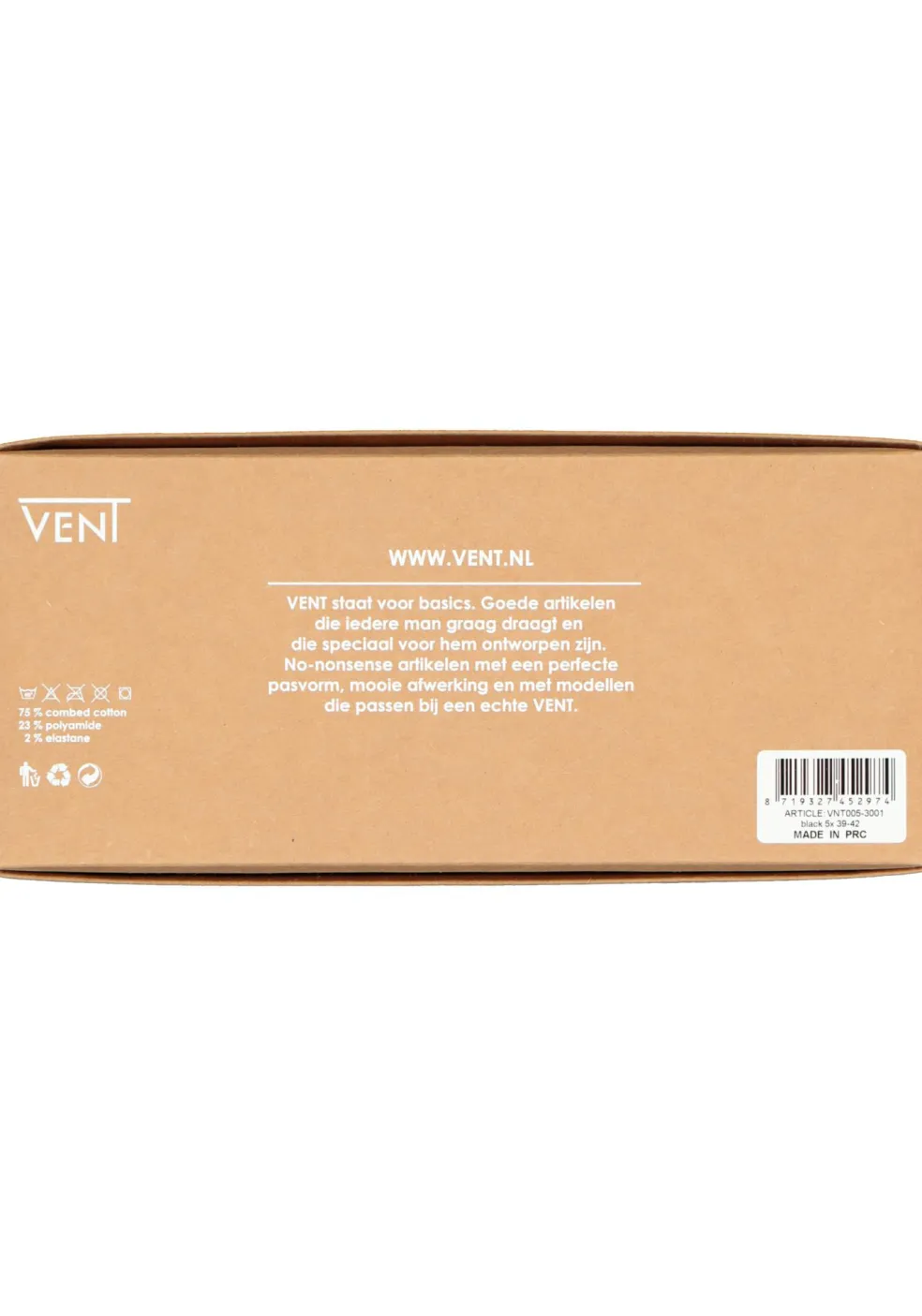 VENT herensokken katoen (5-pack), zwart