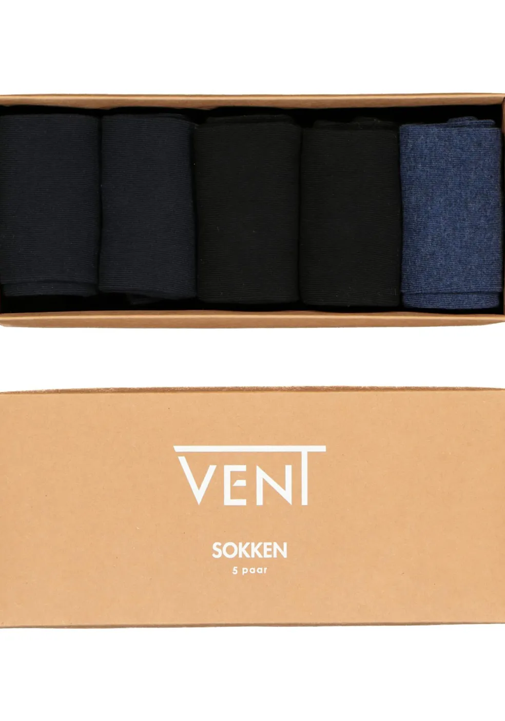 VENT herensokken katoen (5-pack), zwart, navy en jeansblauw