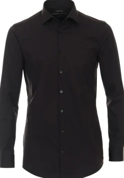 VENTI body fit overhemd, jersey, zwart