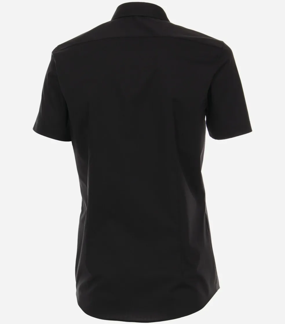 VENTI body fit overhemd, korte mouw, popeline, zwart