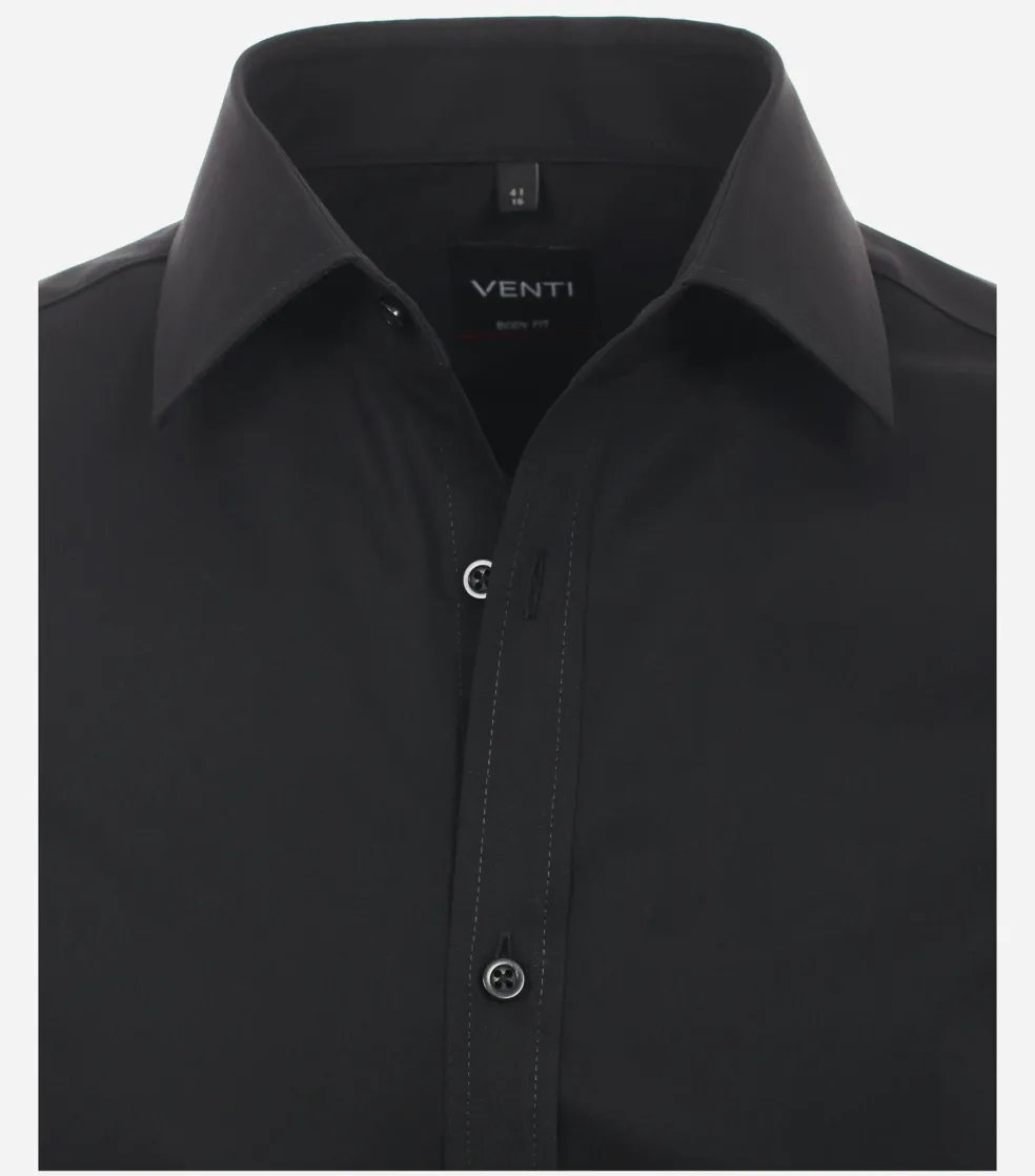 VENTI body fit overhemd, mouwlengte 7, popeline, zwart