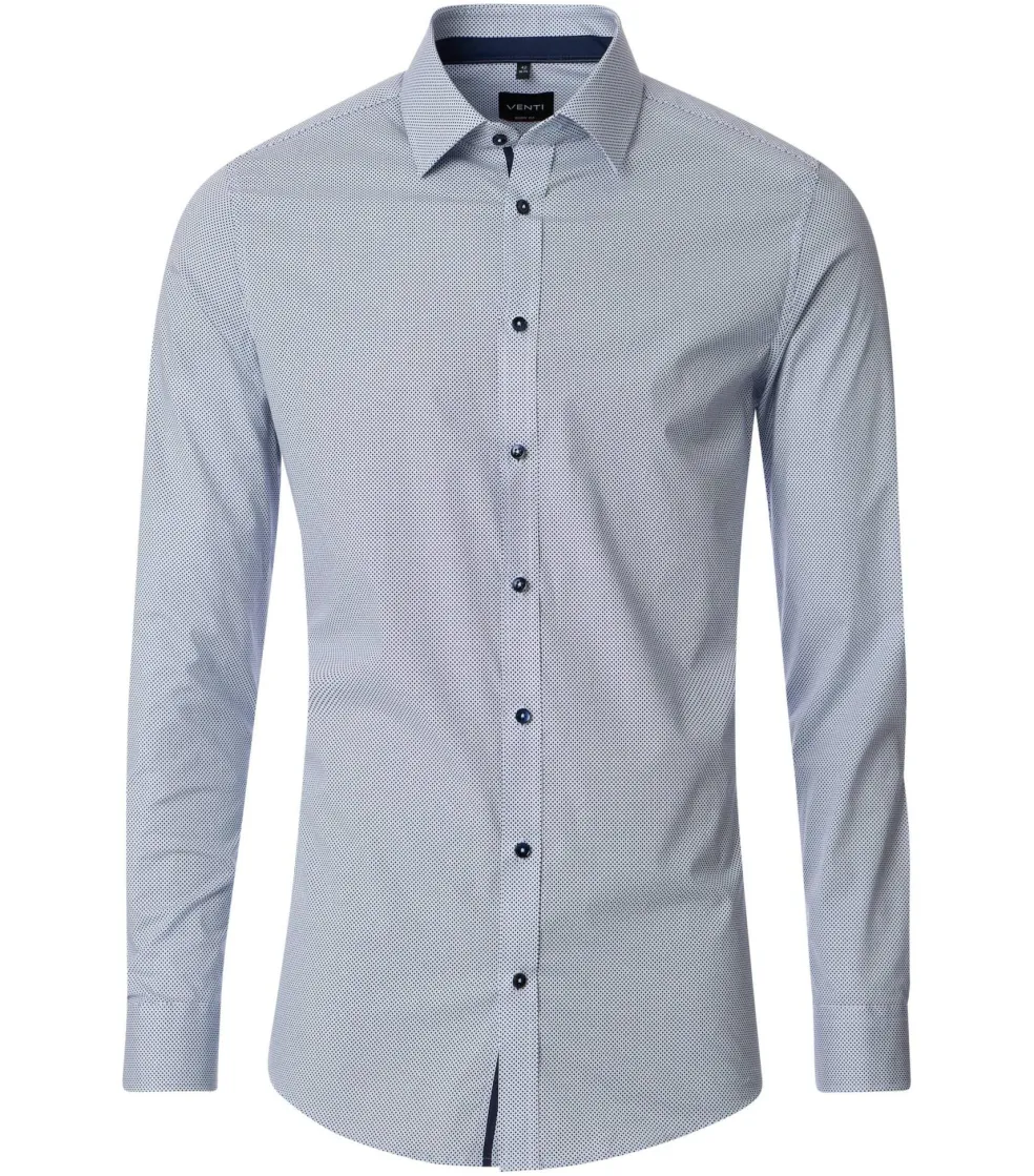 VENTI body fit overhemd, popeline, blauw dessin