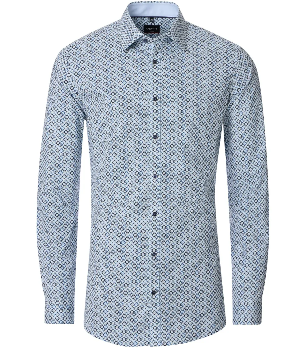VENTI body fit overhemd, popeline, blauw dessin