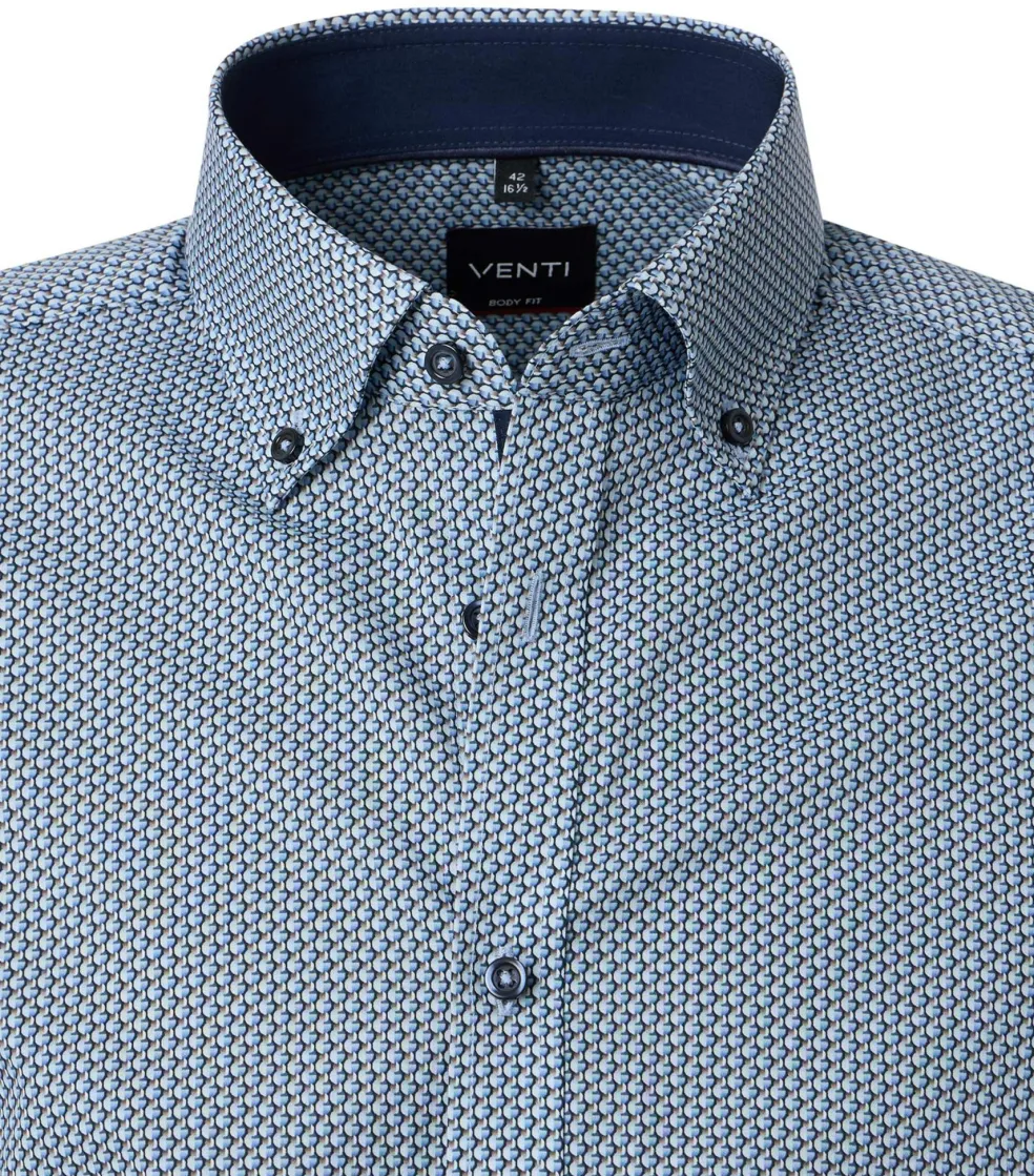 VENTI body fit overhemd, popeline, blauw dessin