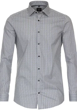 VENTI body fit overhemd, popeline, blauw dessin