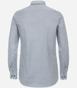 VENTI body fit overhemd, popeline, blauw met wit dessin