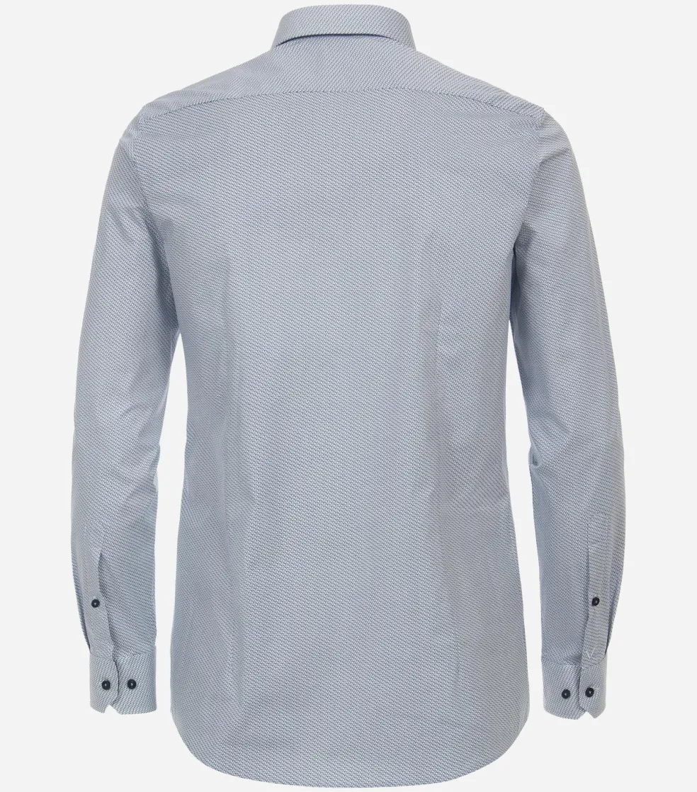 VENTI body fit overhemd, popeline, blauw met wit dessin