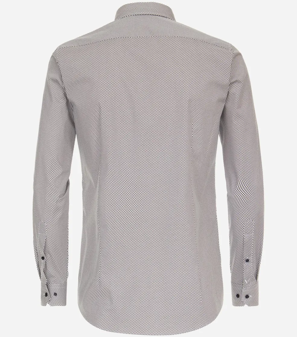 VENTI body fit overhemd, popeline, bruin met wit dessin