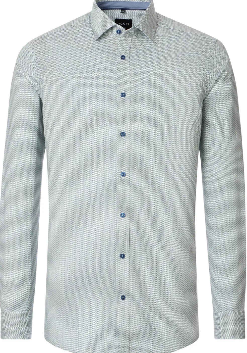 VENTI body fit overhemd, popeline, groen met blauw en wit dessin