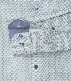 VENTI body fit overhemd, popeline, groen met blauw en wit dessin