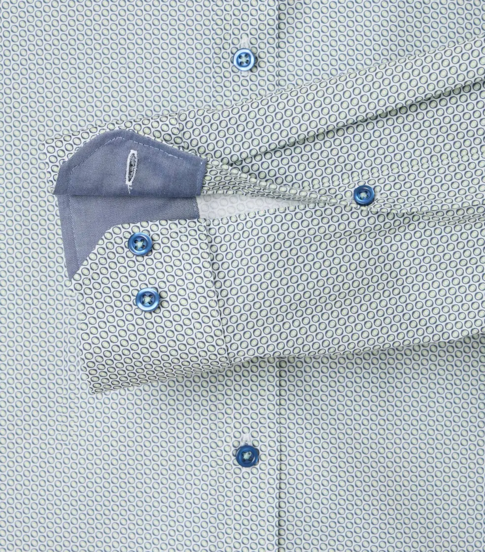 VENTI body fit overhemd, popeline, groen met blauw en wit dessin